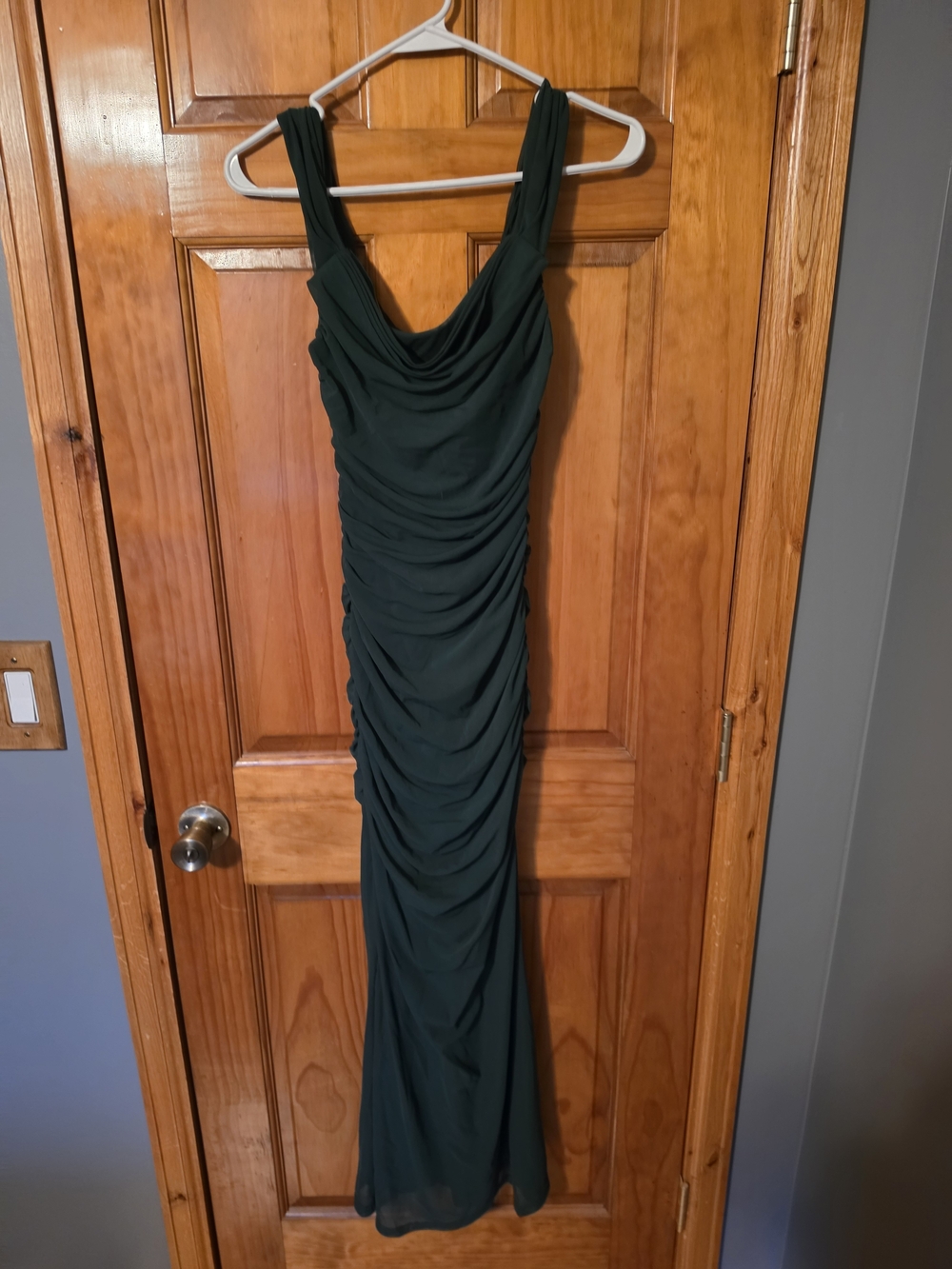 Dark Green Ruched Cowl Neck Prom Gown
